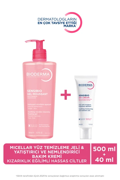 BİODERMA Hassas Ciltler için Kızarıklık Karşıtı Nemlendirici & Micellar Yüz Temizleme Jeli 500 ml 2'li Set ürün görseli 1