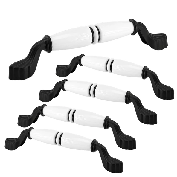 (5 Adet) Cante Porselen Beyaz Siyah Kulp 160 mm 16 cm Mobilya Çekmece Dolabı Dolap Kapak Kulb Kulpu ürün görseli 1