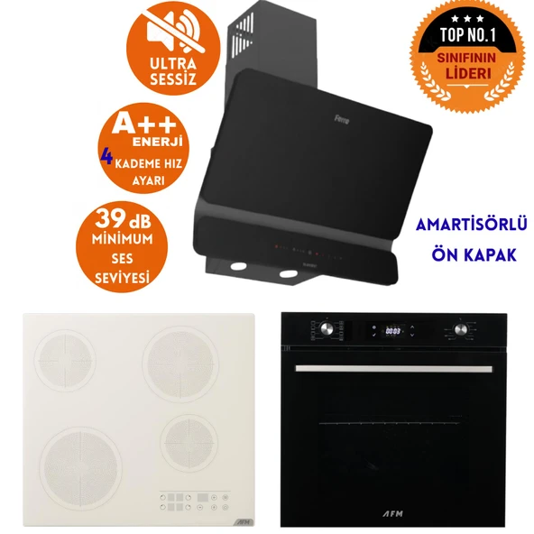 AFM Tech ve Ferre Marka Sessiz FCA Elek.Vitro Siyah Dijital Ankastre Set (D080-SA + V6-05 + FM7700) ürün görseli 1