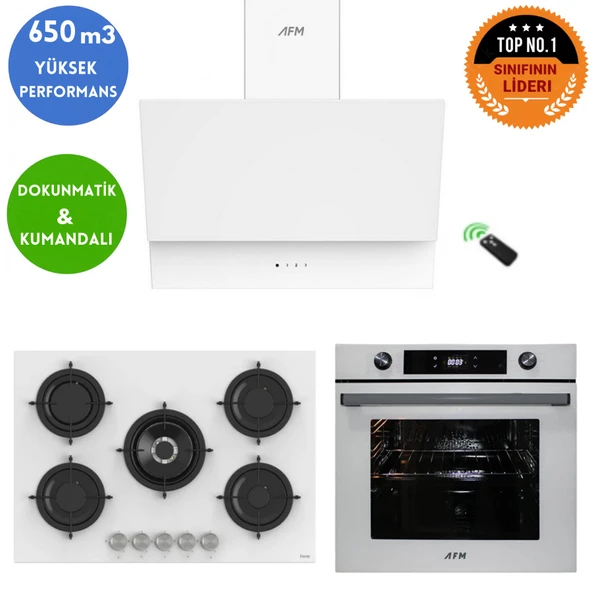 AFM Tech ve Ferre Marka / Mivoe  5 Gözlü  Beyaz Ankastre Set ( RS036 75cm 1'wok + FM7701 + FM3401 ) ürün görseli 1