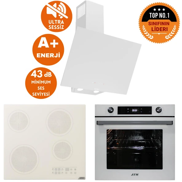 AFM Tech ve Ferre Marka Sessiz PUNA Elek.Vitro Beyaz Dijital Ankastre Set (D078-SA + V6-05 +FM7701) ürün görseli 1