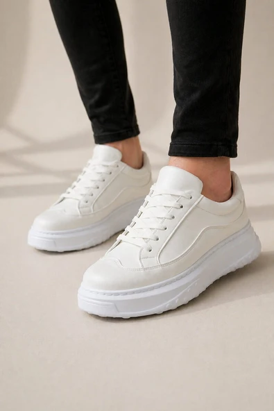 JET-507 Dara Bağcıklı Cilt Erkek Günlük Sneaker Ayakkabı CBT Beyaz ürün görseli 1