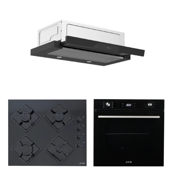 AFM Tech ve Ferre Markalı /Megoe Siyah Ankastre Set ( D036 Sürgülü Aspiratör + FM7700 + FM-BD2200 ) ürün görseli 1