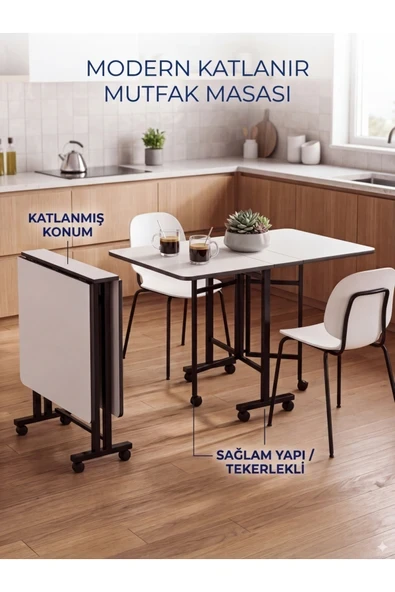 moka park avm Katlanır Tekerlekli Masa | Açılır Kapanır Portatif Yemek ve Çalışma Masası | Metal Ayak ürün görseli 1