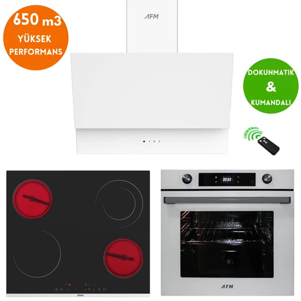 AFM tech ve Ferre Marka/ white Vitroseramik Elektirikli Beyaz Ankastre Set (MS263 + FM3401+ FM7701) ürün görseli 1