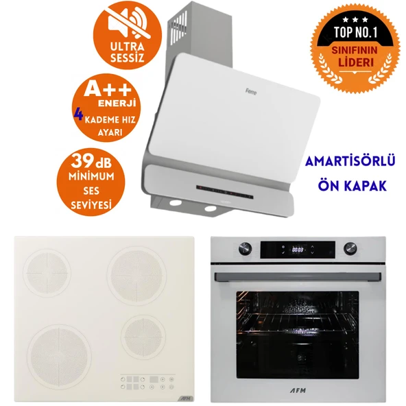 AFM Tech ve Ferre Marka Sessiz RIVE Elek.Vitro Beyaz Dijital Ankastre Set (D081-SA + V6-05 +FM7701) ürün görseli 1
