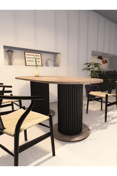 mokaparkavm Yemek Masası Oval Dekoratif Ahşap Ayaklı Gri Mutfak Masası ürün görseli 1