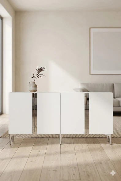KA1598BS ANKA Konsol ve Tv Sehpası Beyaz-Silver 150cm ürün görseli 1