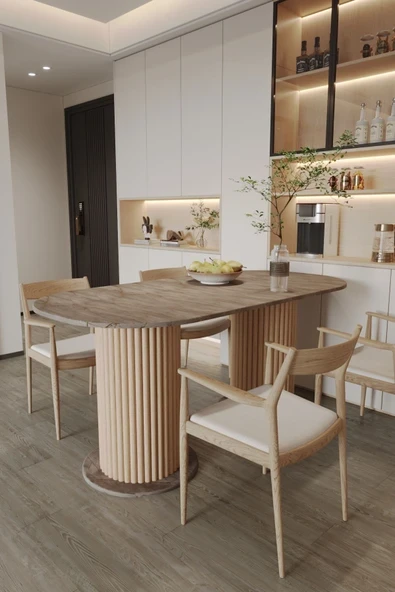 mokaparkavm Megaantoryum Ahşap Ayaklı Elips Oval Yemek Masası Mutfak Salon Balkon Şık Masa Modern ürün görseli 1