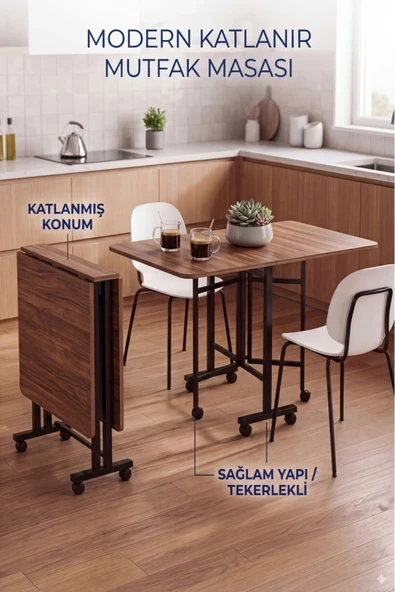 moka park avm Katlanır Tekerlekli Masa | Açılır Kapanır Portatif Yemek ve Çalışma Masası | Metal Ayak ürün görseli 1