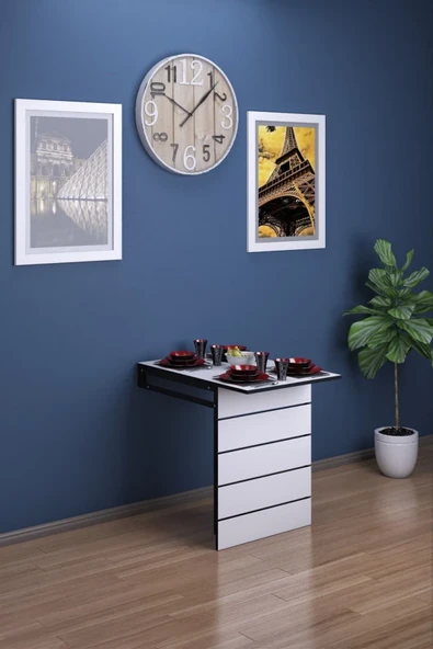 Mokaparkavm Fulya Duvara Monteli Katlanabilir Pratik Yemek Masası Balkon Masası Çalışma Masası ürün görseli 1