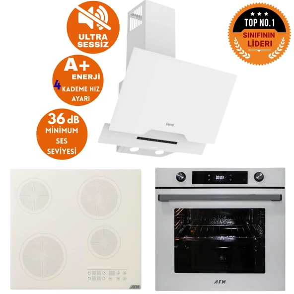 AFM Tech ve Ferre Marka Sessiz RADE Elek.Vitro Beyaz Dijital Ankastre Set (D064-SA + V6-05 +FM7701) ürün görseli 1