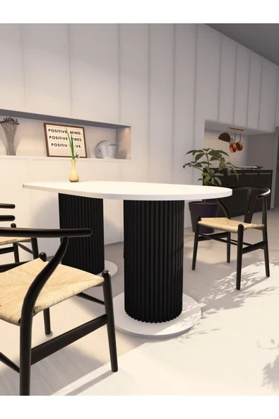 mokaparkavm Yemek Masası Oval Dekoratif Ahşap Ayaklı Beyaz Mutfak Masası ürün görseli 1