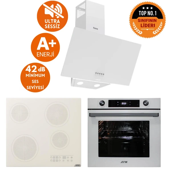 AFM Tech ve Ferre Marka / SİERRA Sessiz Elekt Vitro Cam Beyaz Ankastre Set( D087-SA+ V6-05 + FM7701) ürün görseli 1