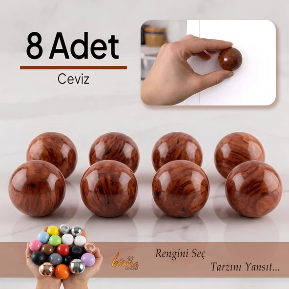 8 Adet Sert Plastik Düğme Yuvarlak Top Ceviz Dolap Mobilya Mutfak Dolabı Çekmece Kulbu Kulpu Kulplar ürün görseli 1