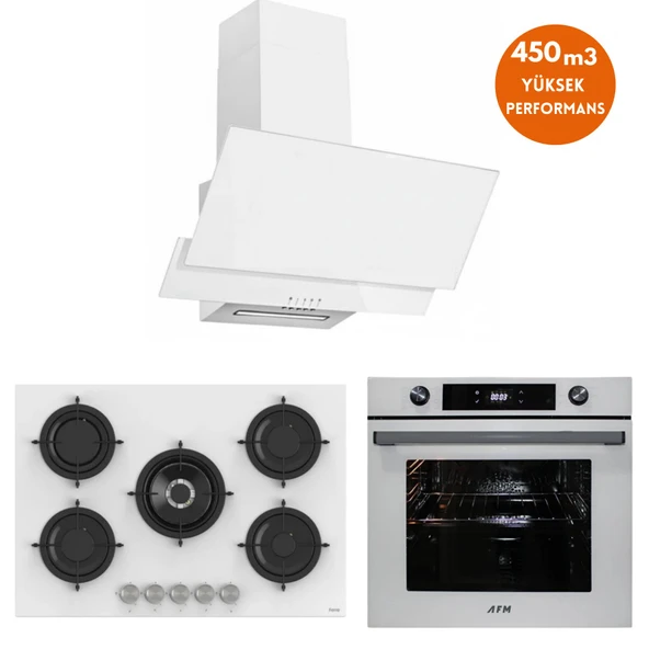 AFM Tech ve Ferre Marka / Livao 5 Gözlü  Beyaz Ankastre Set ( RS036 75cm 1'wok + FM7701 + FM3301 ) ürün görseli 1