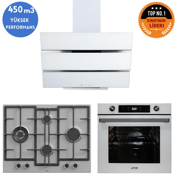AFM Tech ve Ferre MARKA GR Turbolu İnox - Beyaz Dijital Ankastre Set (ED071-WFA wok+FM7701+FM3251W) ürün görseli 1