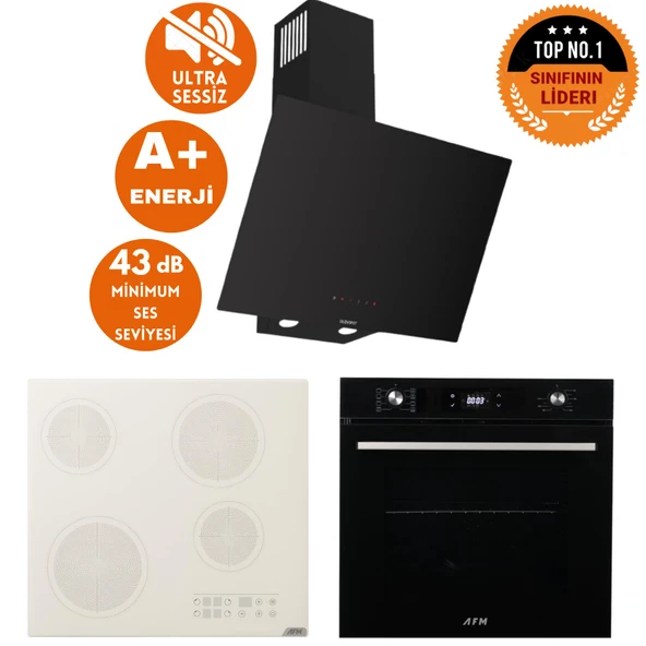 AFM Tech ve Ferre  Marka PEW Sessiz Elek.Vitro Siyah Dijital Ankastre Set (D077-SA +V6-05 + FM7700) ürün görseli 1