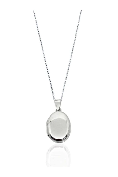 Bombeli Oval Kapaklı Gümüş Kadın Kolye 1.5x3.1cm [OYSKK031] ürün görseli 1