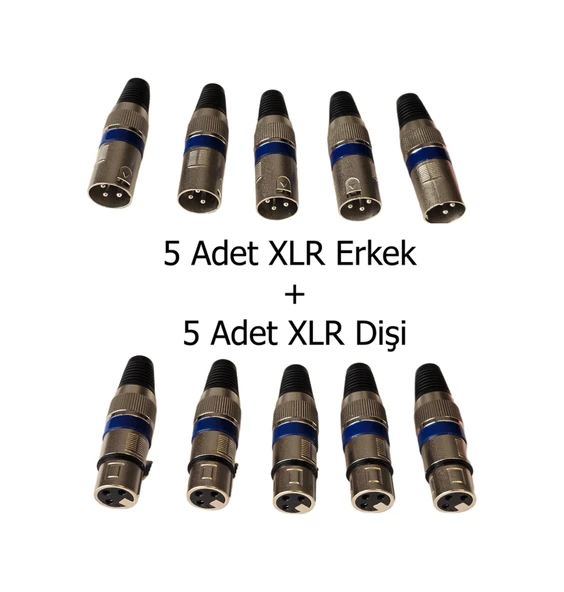 10 Lu Profesyonel Xlr Jak Seti 5 Dişi + 5 Erkek - Mikrofon Ve Ses Kablosu Konnektör Paketi ürün görseli 1