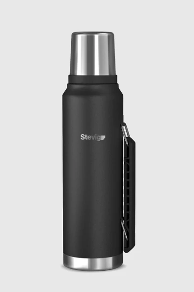 STEVIG 1 CAMPER KLASİK KULPLU SIZDIRMAZ ÇELİK TERMOS 1.2 LT. BLACK ST-257 ürün görseli 1