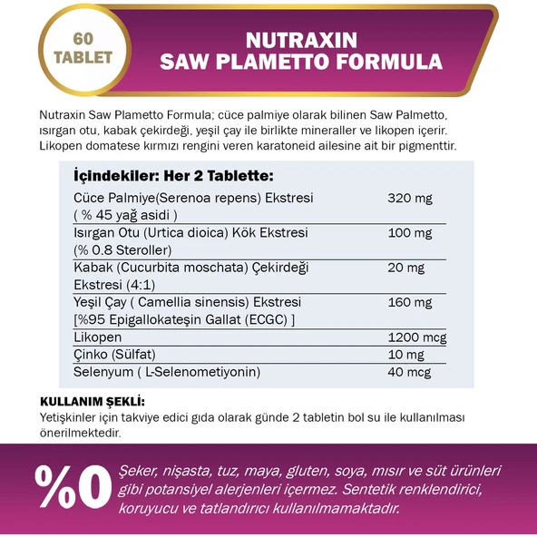 Nutraxin Saw Palmetto Formula 60 Tablet - Resim 2