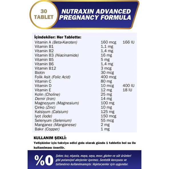 Nutraxin Advanced Pregnancy Formula 30 Tablet - Resim 2