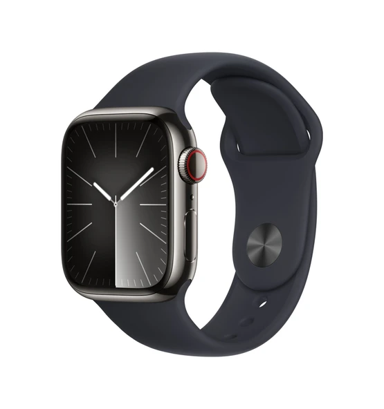 Apple Watch Seri 9 41 cell MM Çelik Kasa Spor Kordon S/M Akıllı Saat (Apple Türkiye Garantili) Grafit - Gece Yarısı ürün görseli 1