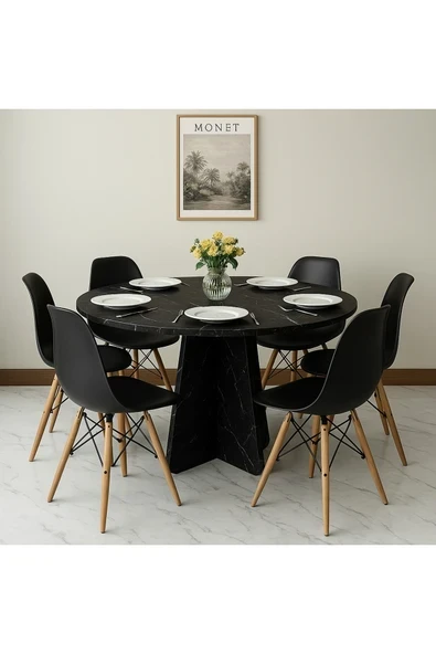 moka park avm Barberon yuvarlak modern dekoratif yemek masası mutfak masası ürün görseli 1