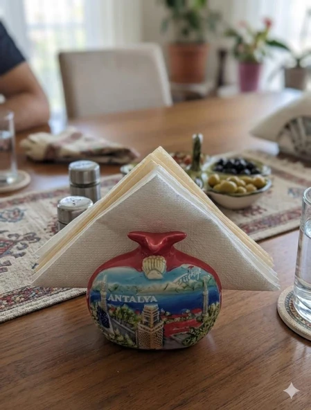 Peçetelik Nar Figürlü Antalya Temalı – Dekoratif Seramik Masa Üstü Peçetelik 9x10 cm Hediyelik Ev Dekoru ürün görseli 1