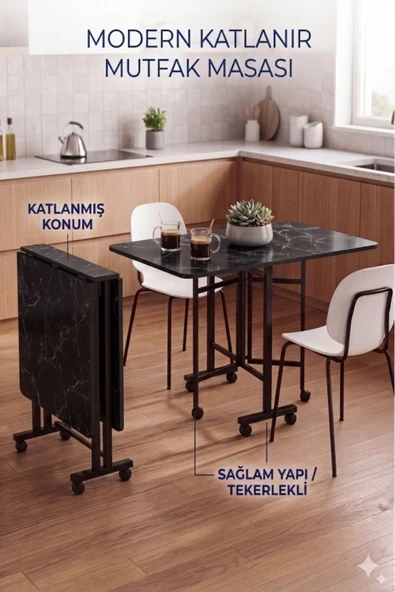 moka park avm Katlanır Tekerlekli Masa | Açılır Kapanır Portatif Yemek ve Çalışma Masası | Metal Ayak ürün görseli 1