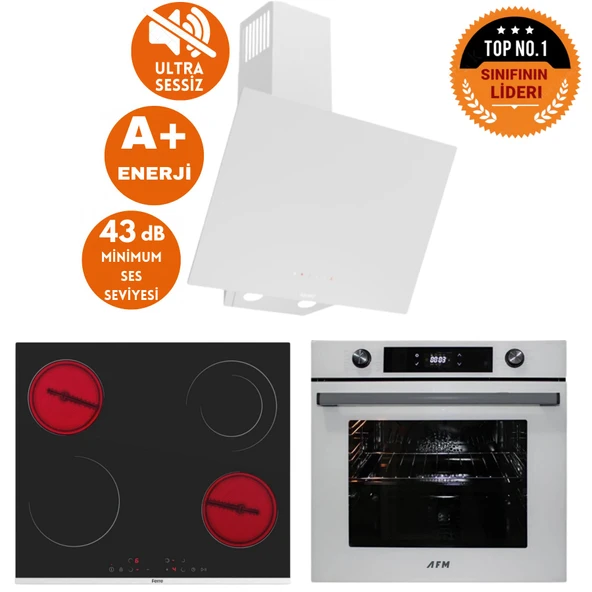 AFM tech ve Ferre Marka/ REEW Sessiz Vitro. Elektrikli Beyaz Ankastre Set (D078-SA+ MS263 + FM7701) ürün görseli 1