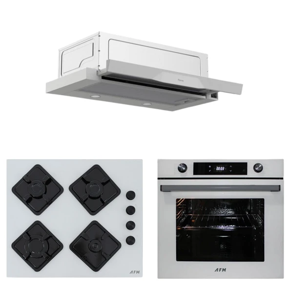 AFM Tech ve Ferre Markalı /Mirao Beyaz Ankastre Set ( D037 Sürgülü Aspiratör + FM7701 + FM-BD2201 ) ürün görseli 1