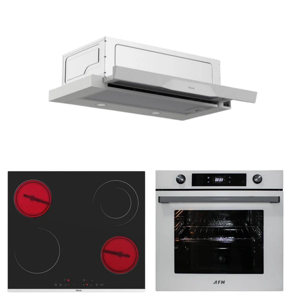 AFM tech ve Ferre Marka/ FL Vitro.Elektirikli Beyaz Aspiratörlü Ankastre Set (MS263 +D037 + FM7701) ürün görseli 1