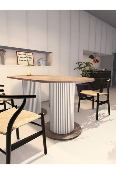 mokaparkavm Yemek Masası Oval Dekoratif Ahşap Ayaklı Gri Mutfak Masası ürün görseli 1