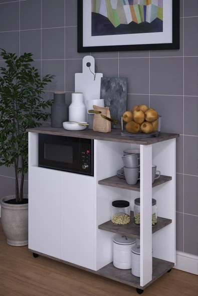 moka park avm Bozlale Tekerlekli Çok Amaçlı Kahve Köşesi & Mikrodalga Dolabı | Modern Mutfak Dolabı ürün görseli 1