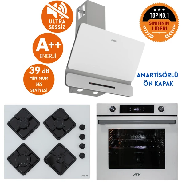 AFM Tech ve Ferre MARKALI AOV Sessiz Turbo Dijital Beyaz  Ankastre Set (D081-SA +FM7701 +FM-BD2201) ürün görseli 1