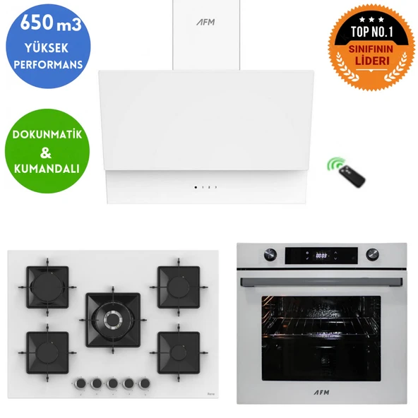 Ferre ve AFM Tech Marka / Quant  5 Gözlü  Beyaz Ankastre Set ( SS036 75cm 1'wok + FM7701 + FM3401 ) ürün görseli 1