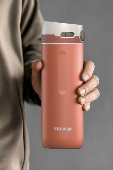 STEVIG 4 ACTION TRIGGER-CONTROL ÇELİK TERMOS 500 ML CORAL ROSE ST-231 - Resim 3