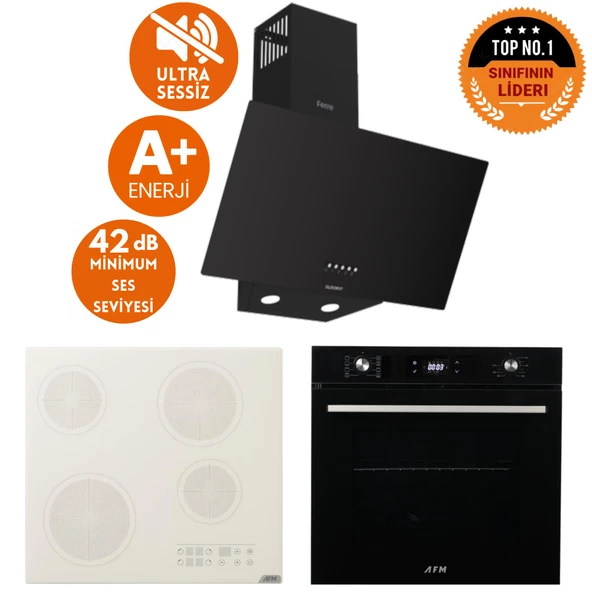 AFM Tech ve Ferre Marka CATA Sessiz Elekt Vitro Siyah  Ankastre Set(D086-SA + V5-04 Beyaz + FM7700) ürün görseli 1