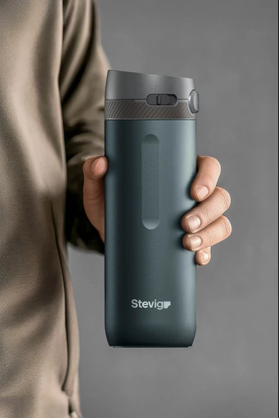 STEVIG 4 ACTION TRIGGER-CONTROL ÇELİK TERMOS 500 ML DARK NAVY ST-227 - Resim 3
