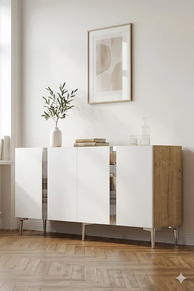 KA1598DBS ANKA Konsol ve Tv Sehpası Safirmeşe-Beyaz-Silver 150cm ürün görseli 1
