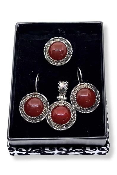 Authentic Büyük Akik Işıltılı Gümüş Set&Takım ürün görseli 1