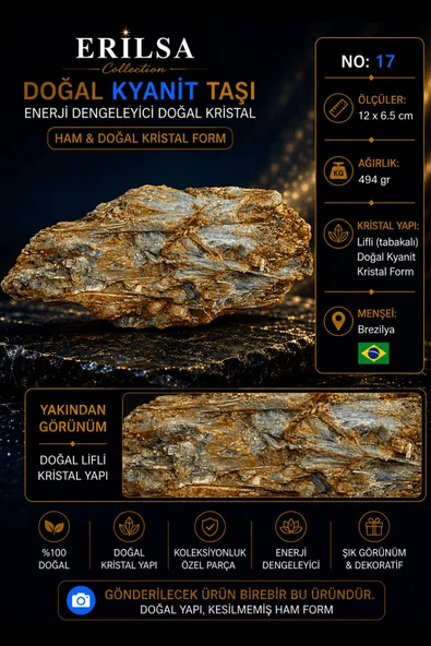 Sertifikalı Doğal Kyanit Taşı Ham Kristal Kütle Lifli Mineral Kaya No 17 ürün görseli 1