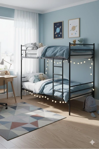 ARGİMO Linda Yurt Apart Otel Şantiye Metal Ranza 90x190 Siyah Ranza ürün görseli 1