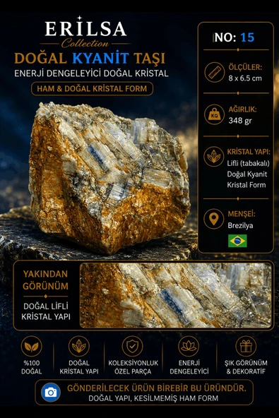 Sertifikalı Doğal Kyanit Taşı Ham Kristal Kütle Koleksiyonluk Dekor Taşı No 15 ürün görseli 1