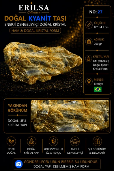 Sertifikalı Doğal Kyanit Taşı Ham Kristal Kütle Doğal Mineral No 28 ürün görseli 1