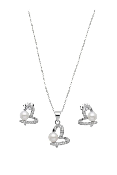 Taşlı Kalp Gümüş İnci Set&Takım [IN0383022] ürün görseli 1