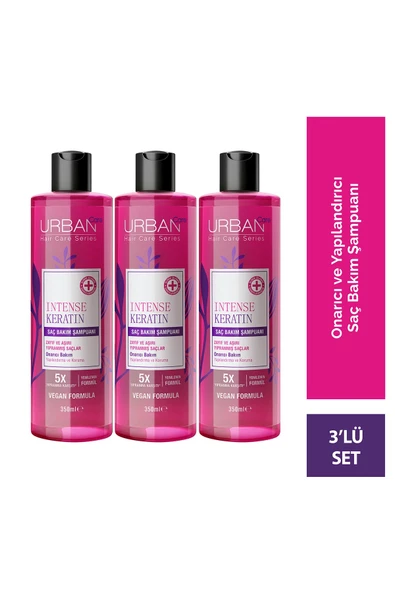 Intense Keratin Yoğun Hasar Onarıcı Saç Bakım Şampuanı-350ml-vegan x3 ürün görseli 1