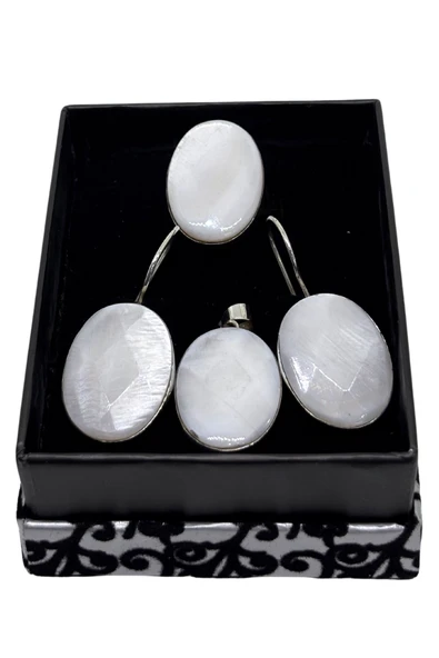 İri Oval Sedef Işıltılı Gümüş Set&Takım ürün görseli 1